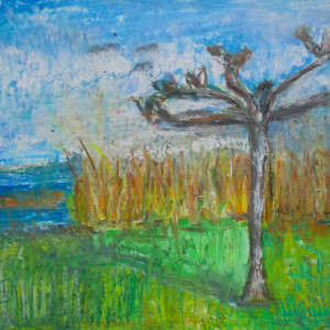 baum am bielersee 14 5x23 oelpastell