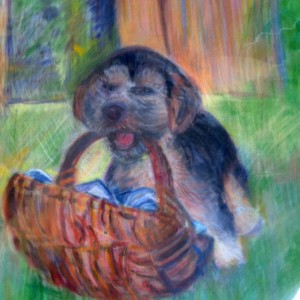 dackel im glueck 29x30 pastell