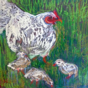 huehner familienleben 23x25 oel pastell