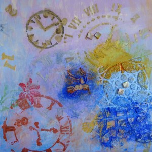 lebenszeit 30x30 mischtechnik auf holz